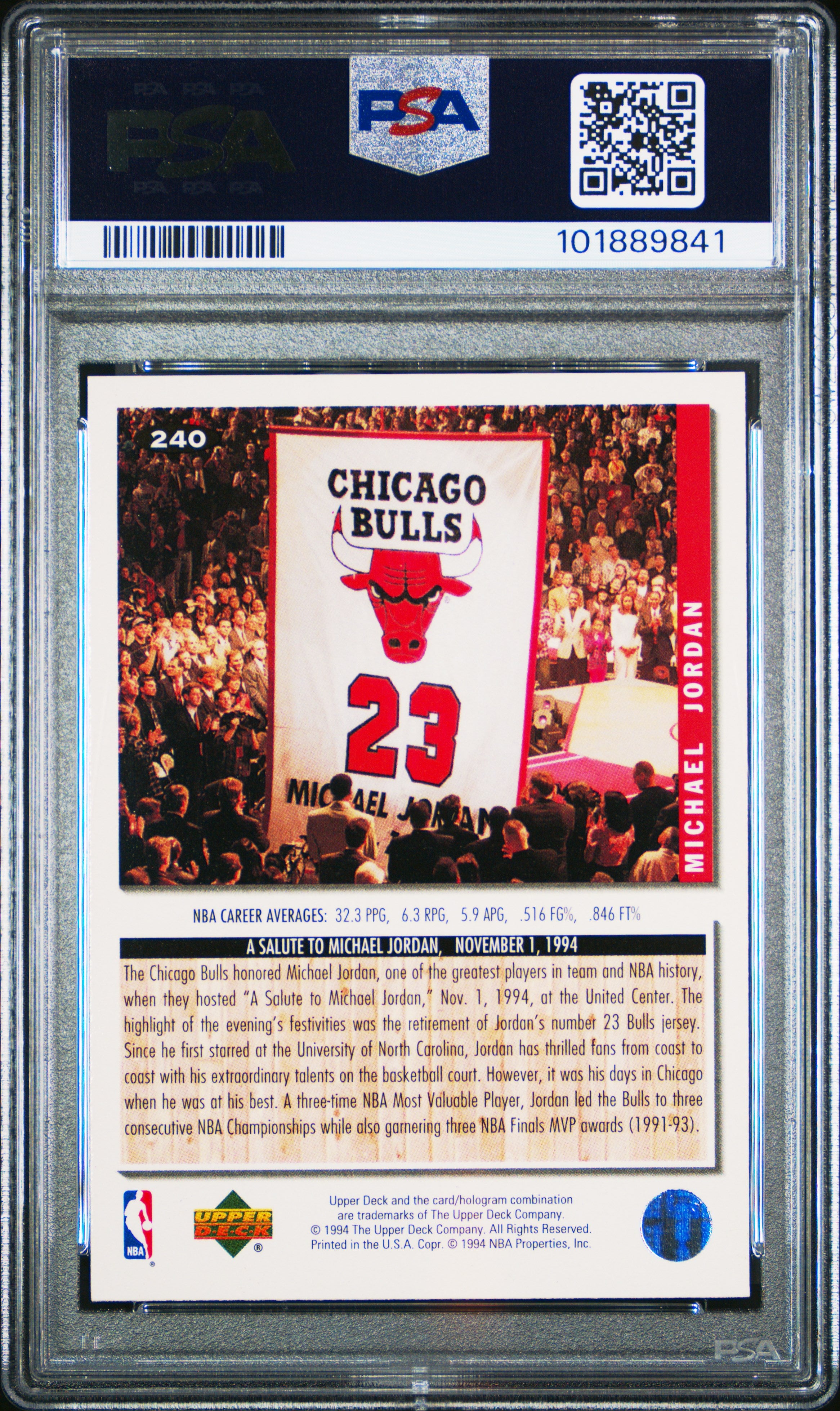 1994 Collector's Choice Michael Jordan #240 Gold Signature PSA 9