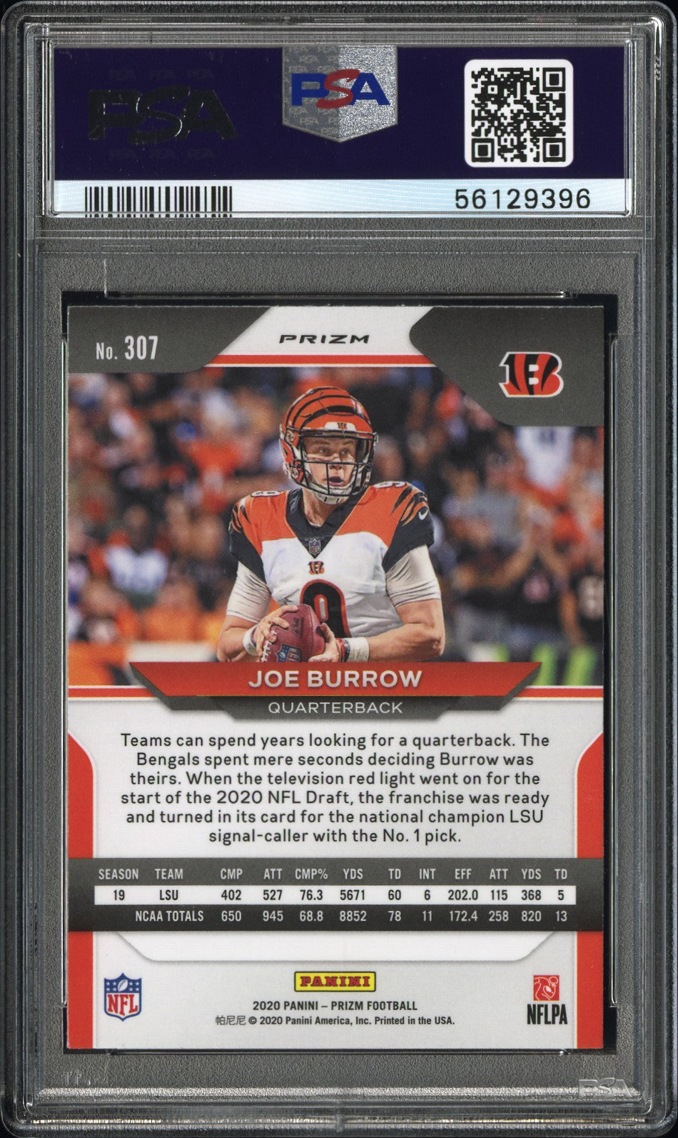 2020 Panini Prizm Joe Burrow #307 Disco PSA 10