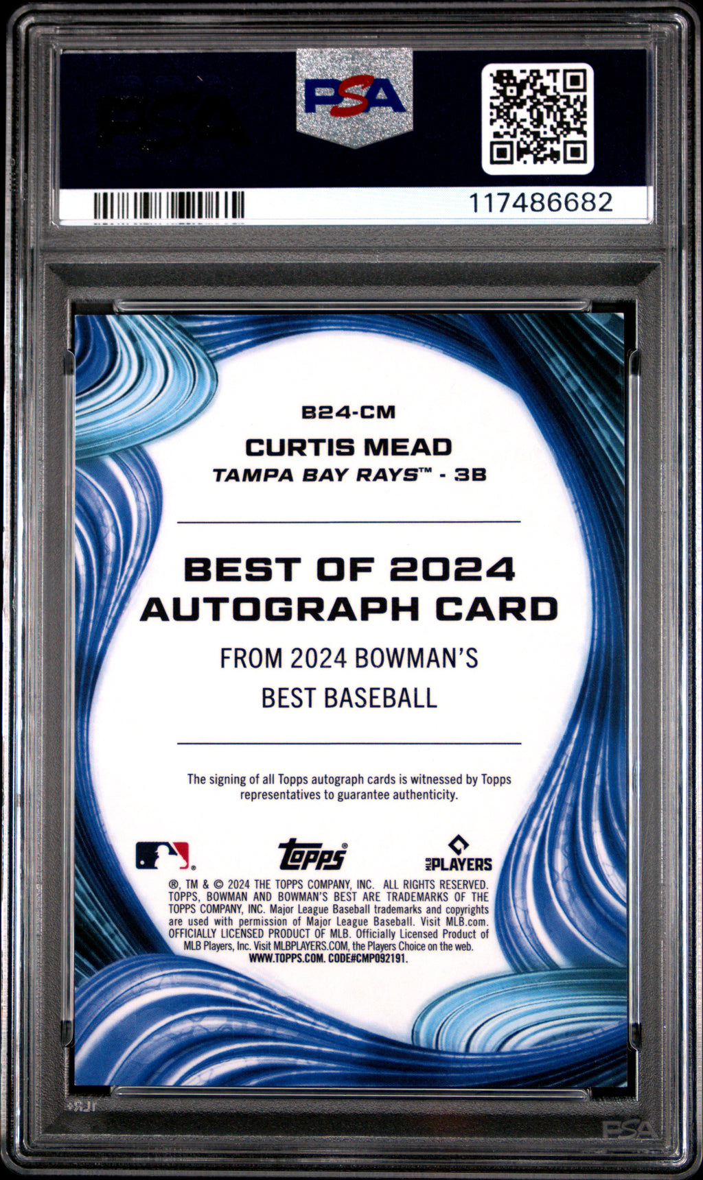 2024 Bowman's Best Best Of 2024 Autographs Curtis Mead #B24CM Gold Ref 30/50 PSA 10