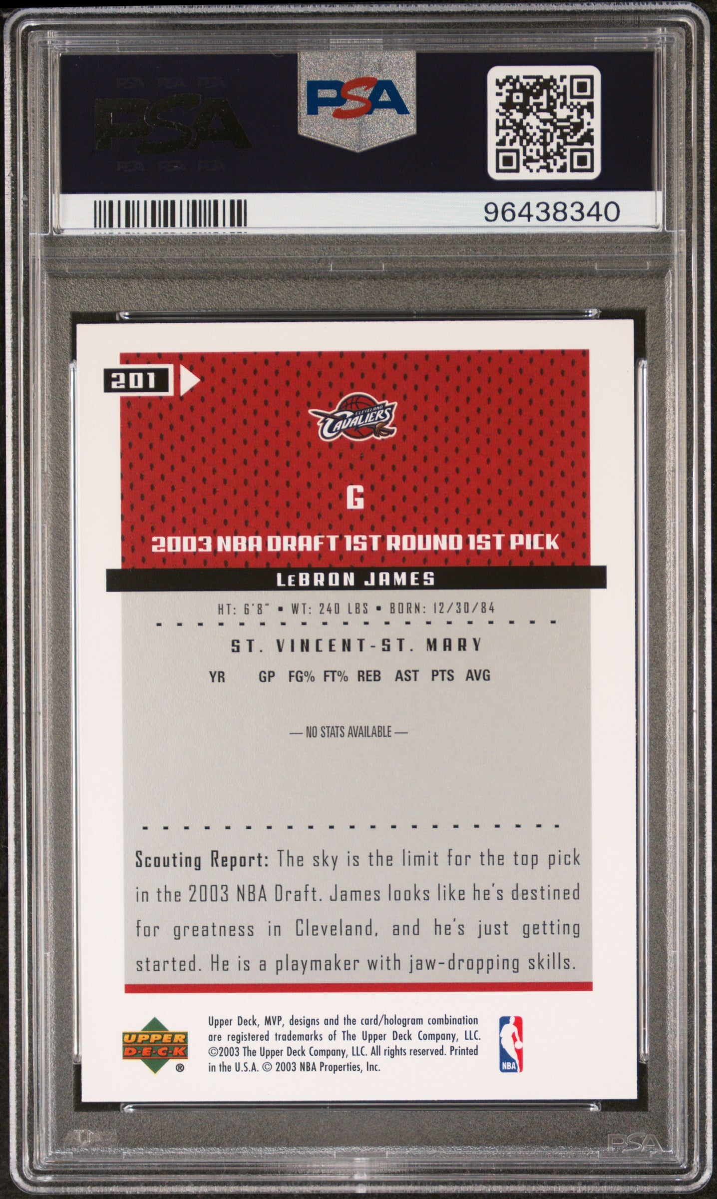2003 Upper Deck MVP LeBron James #201 PSA 10