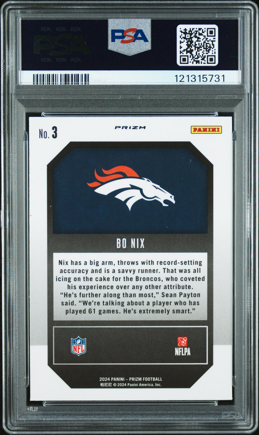 2024 Panini Prizm Emergent Bo Nix #3 Green Wave PSA 9