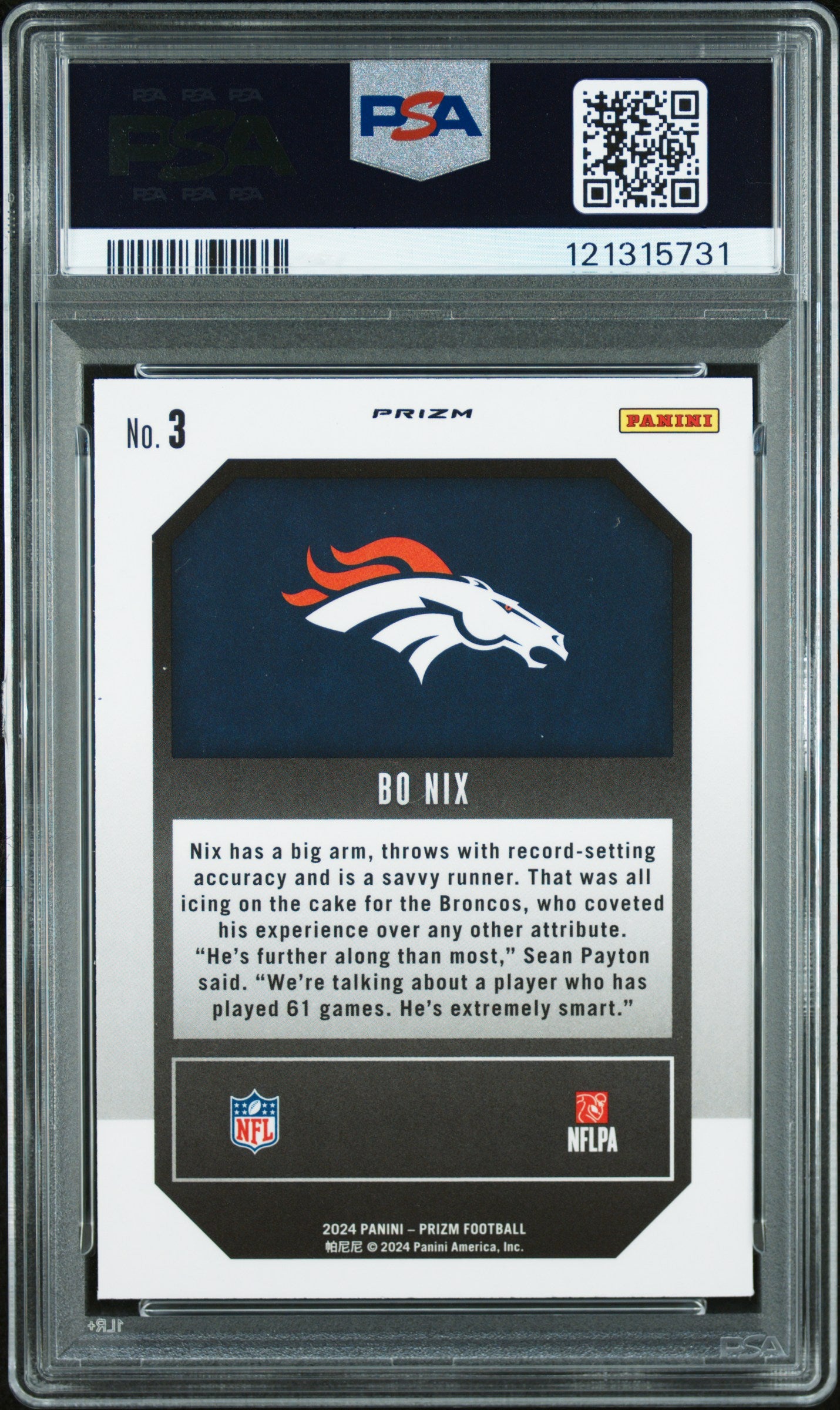 2024 Panini Prizm Emergent Bo Nix #3 Green Wave PSA 9