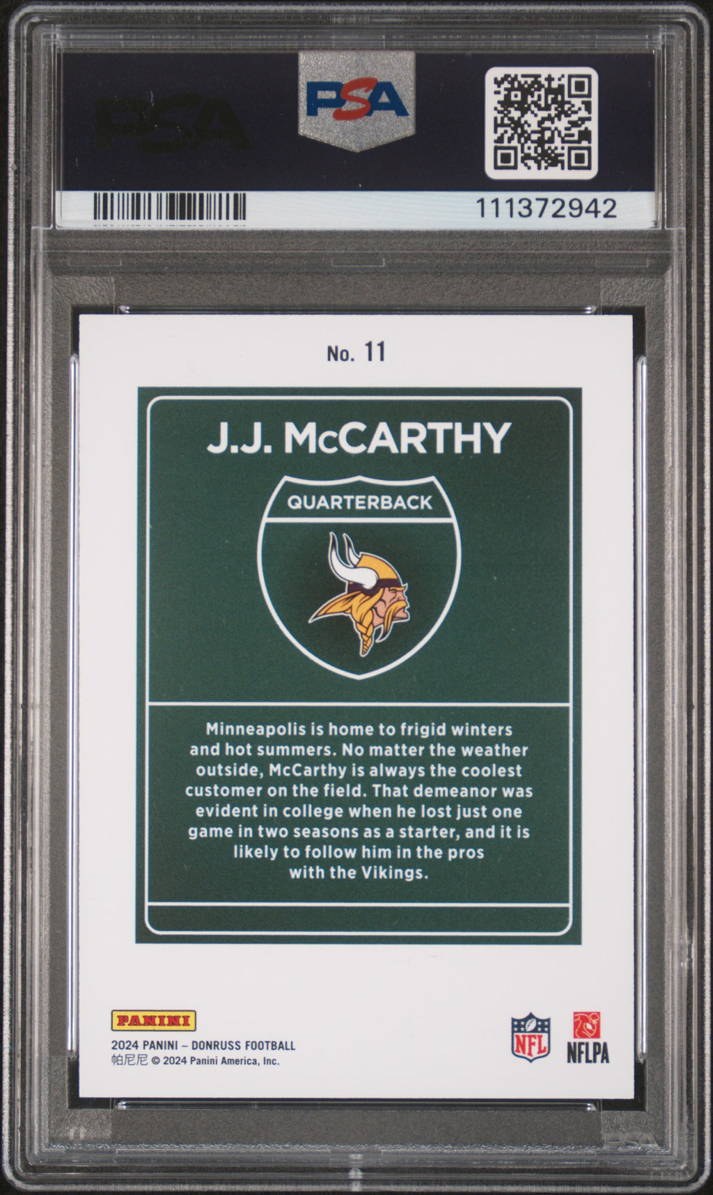 2024 Panini Donruss Downtown! JJ Mccarthy #11 PSA 9