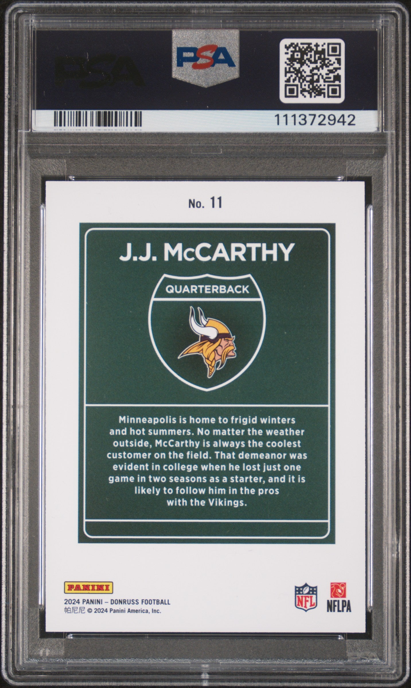 2024 Panini Donruss Downtown! JJ Mccarthy #11 PSA 9