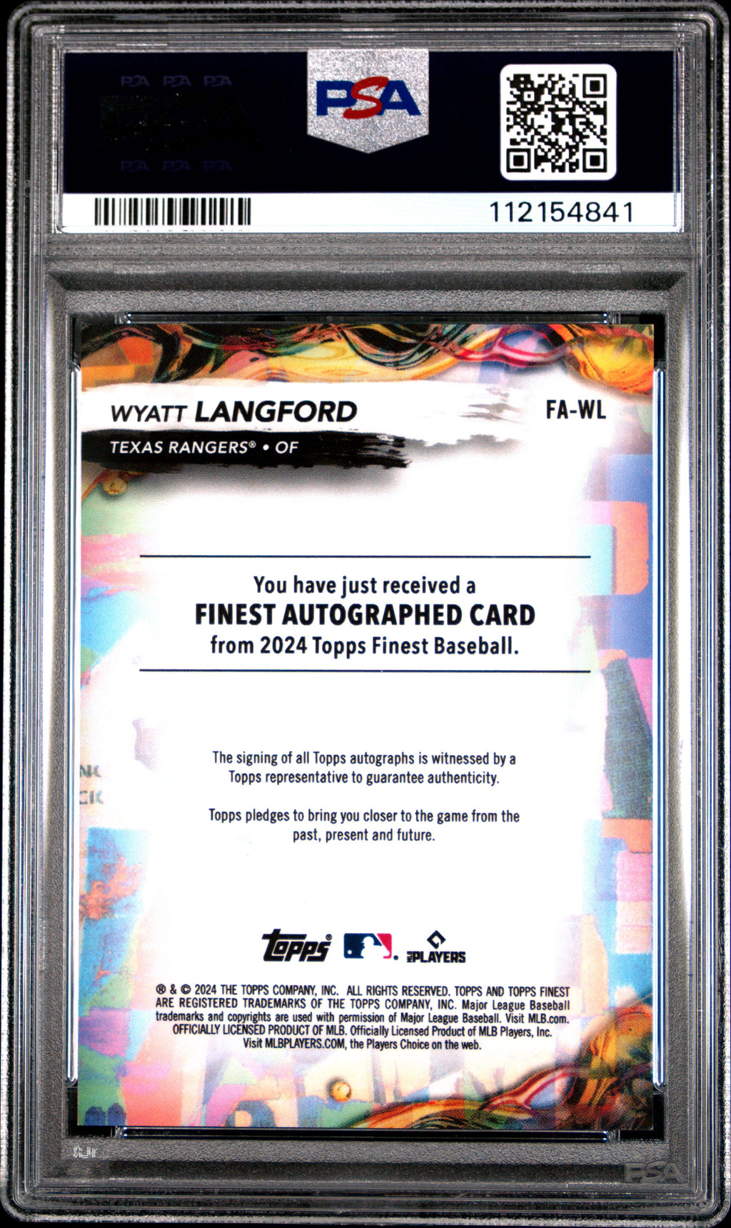 2024 Topps Finest Finest Autographs Wyatt Langford #FAWL Sky Blue Refractor 008/150 PSA 10