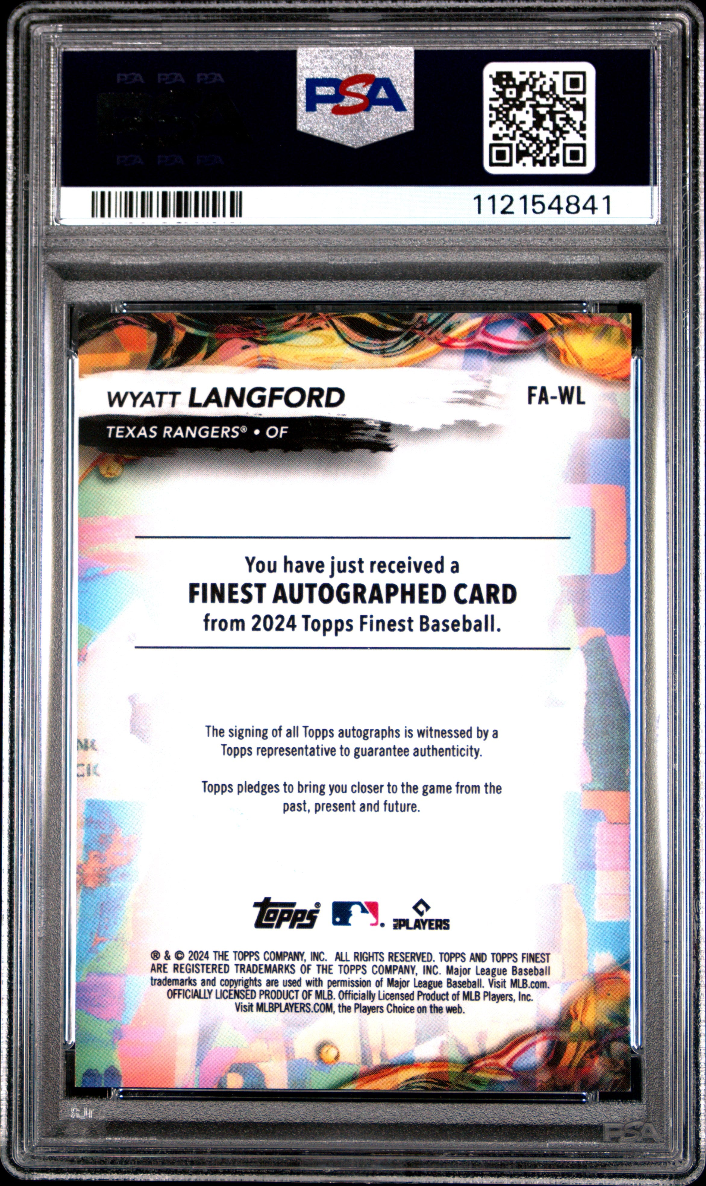2024 Topps Finest Finest Autographs Wyatt Langford #FAWL Sky Blue Refractor 008/150 PSA 10