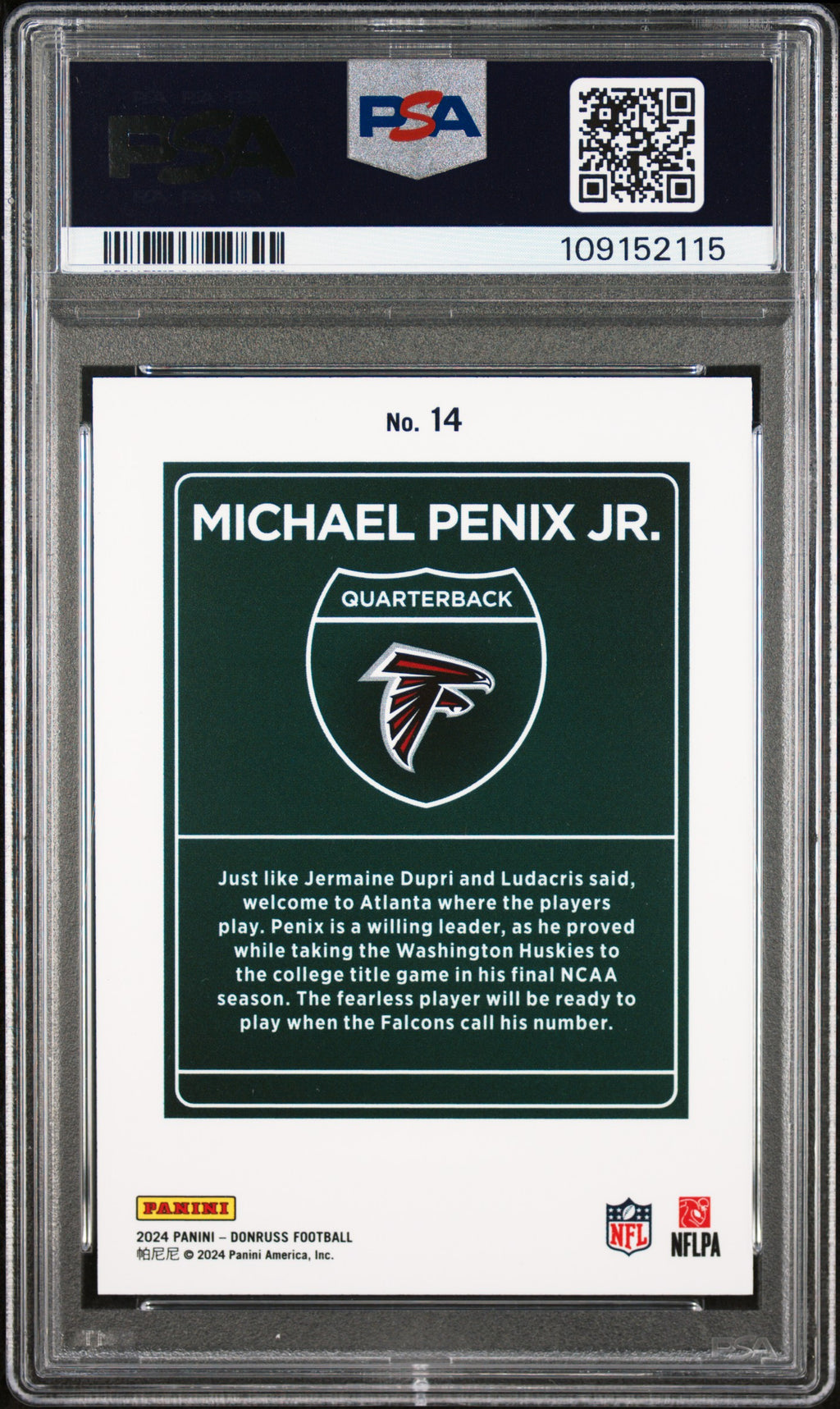 2024 Panini Donruss Downtown! Michael Penix JR. #14 PSA 10
