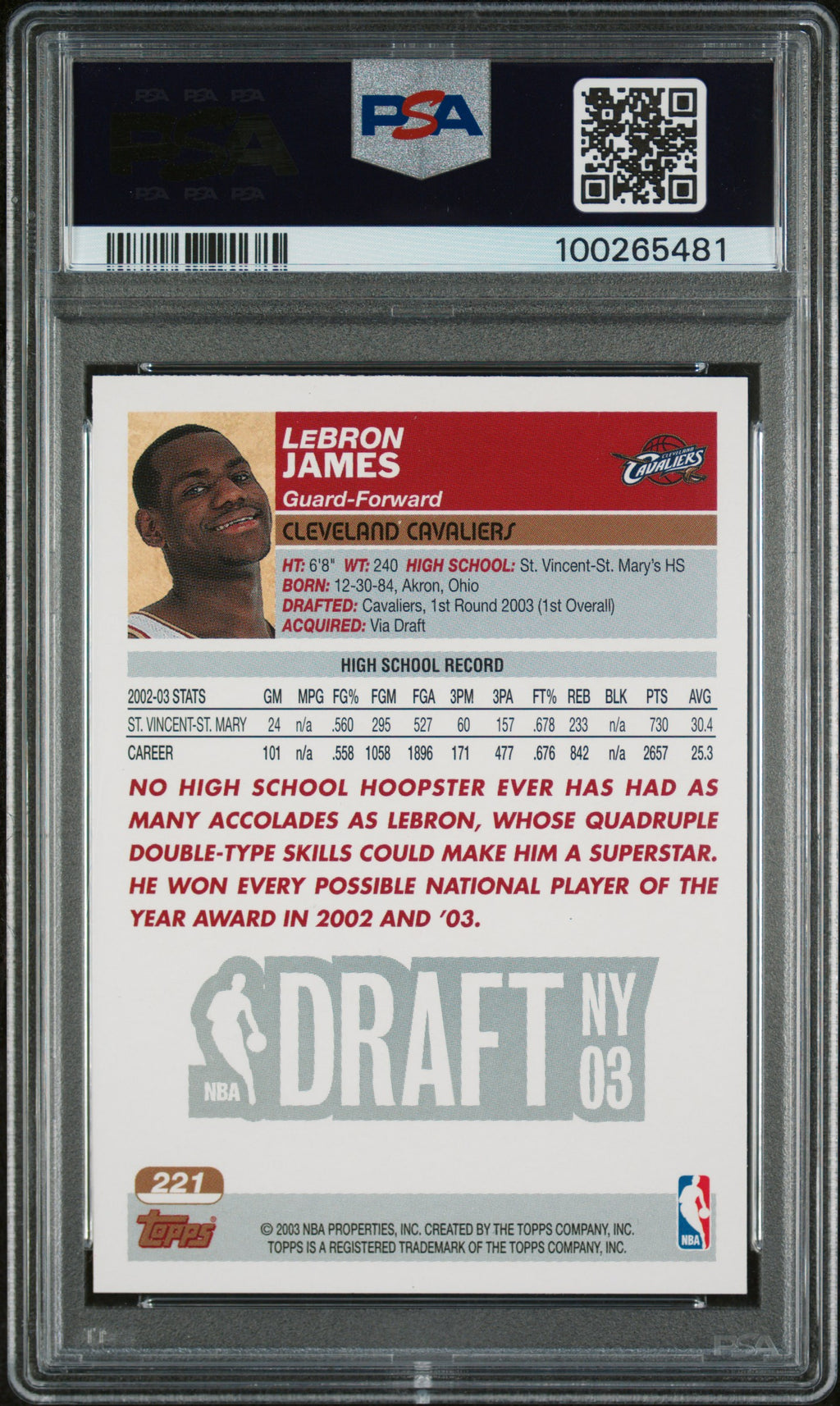 2003 Topps LeBron James #221 PSA 9