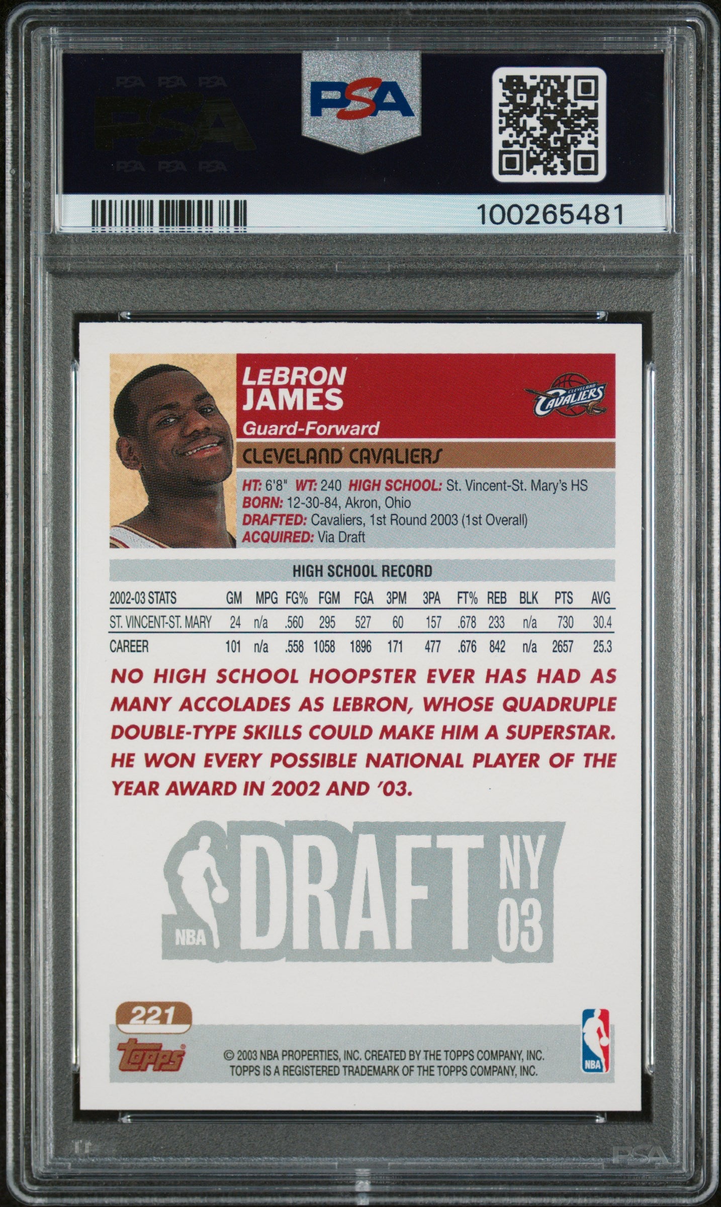 2003 Topps LeBron James #221 PSA 9
