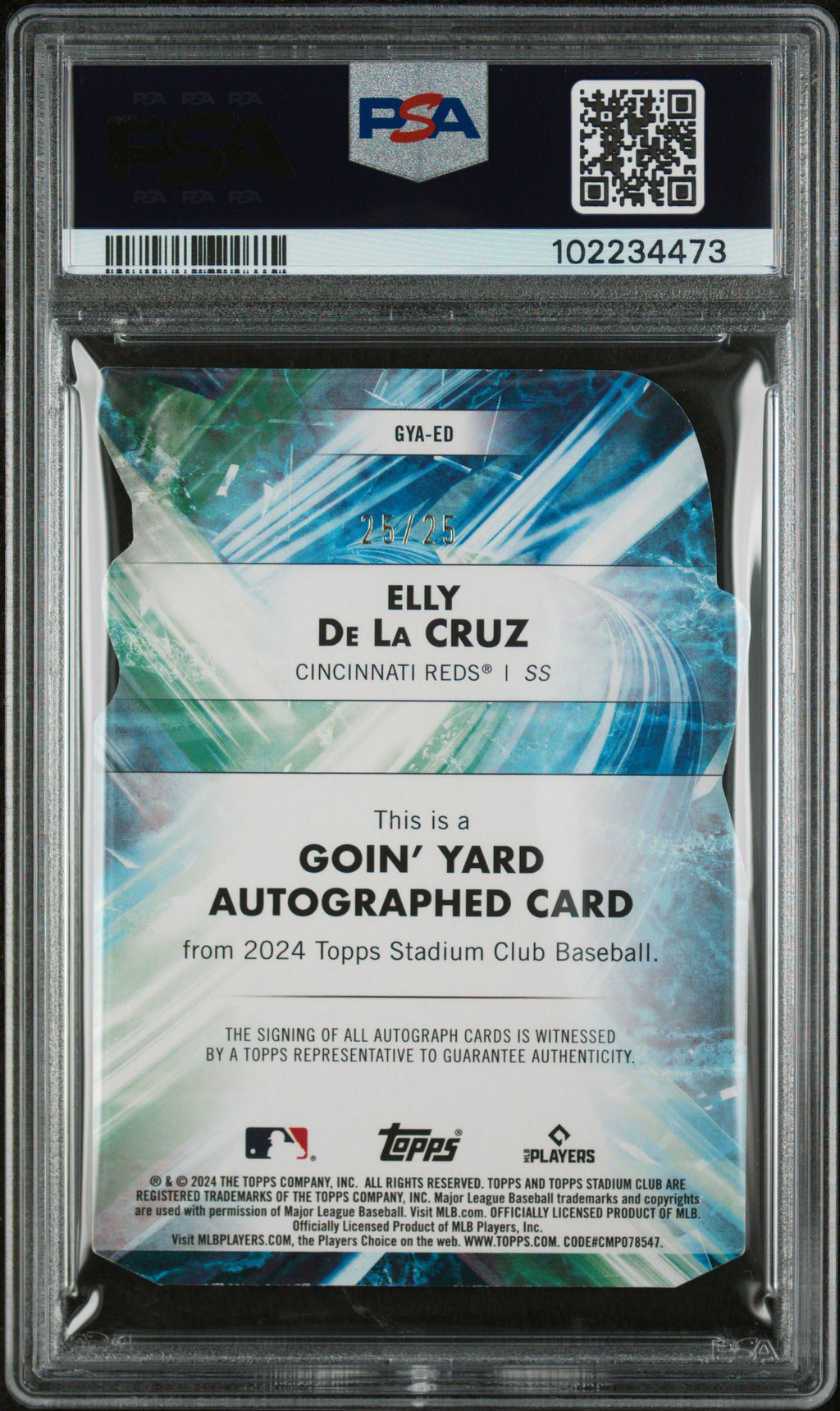 2024 Topps Stadium Club Goin' Yard Autographs Elly De La Cruz #GYAED PSA 8