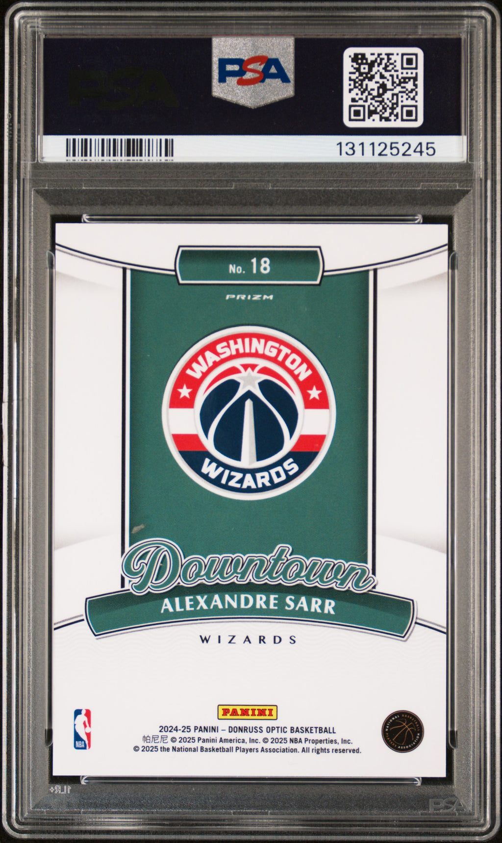 2024 Panini Donruss Optic Downtown Alexandre Sarr #18 PSA 10