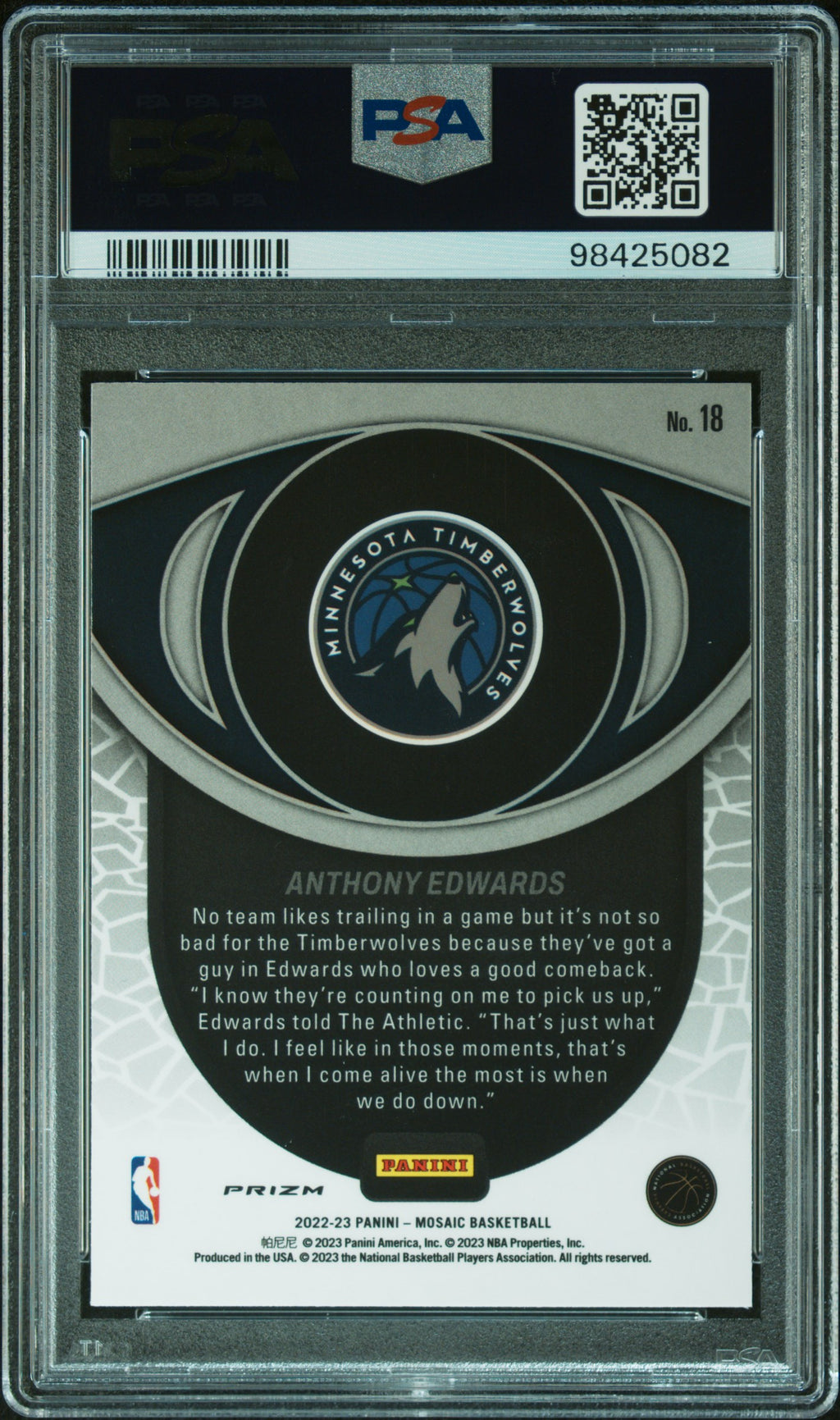 2022 Panini Mosaic Overdrive Anthony Edwards #18 PSA 10