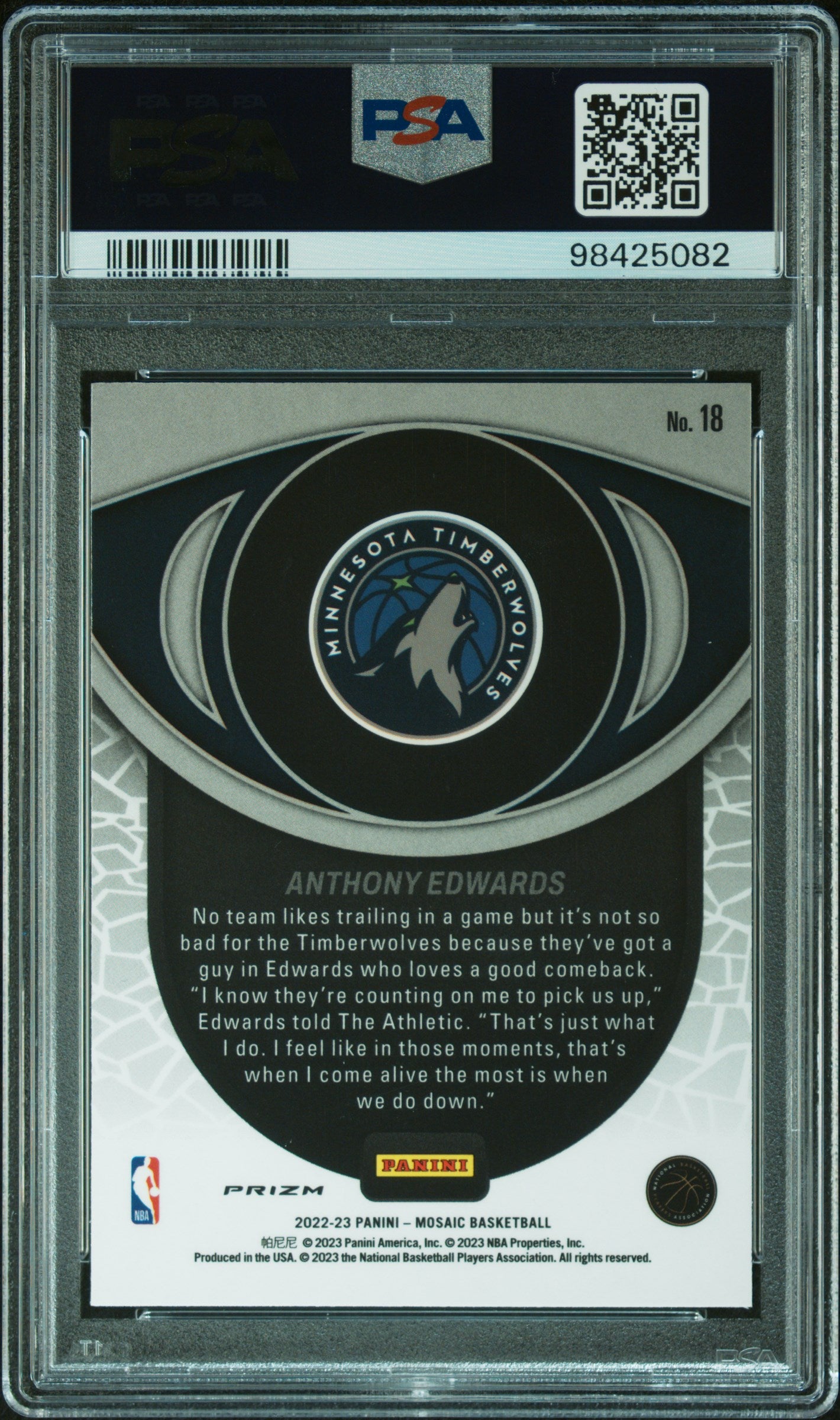 2022 Panini Mosaic Overdrive Anthony Edwards #18 PSA 10