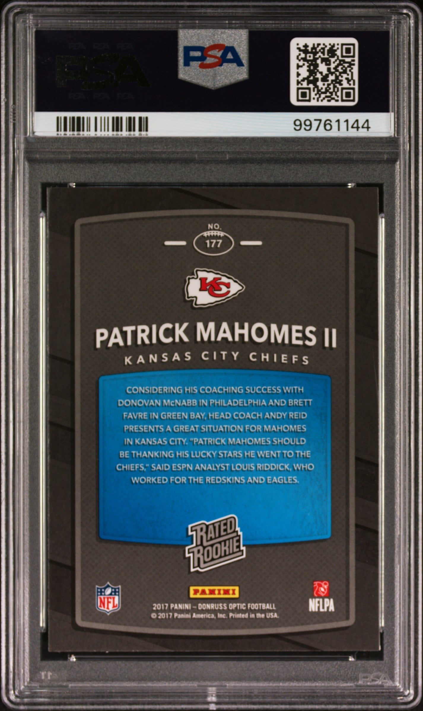 2017 Panini Donruss Optic Patrick Mahomes II #177 PSA 9