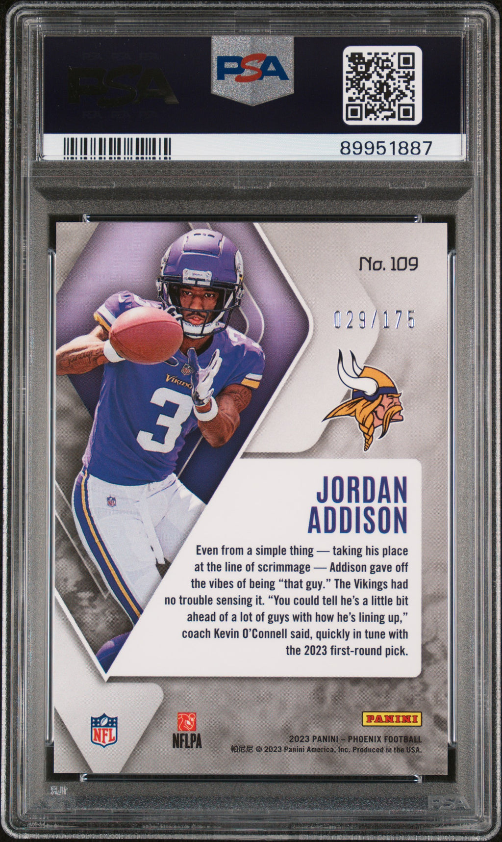 2023 Panini Phoenix Jordan Addison #109 Lava PSA 10