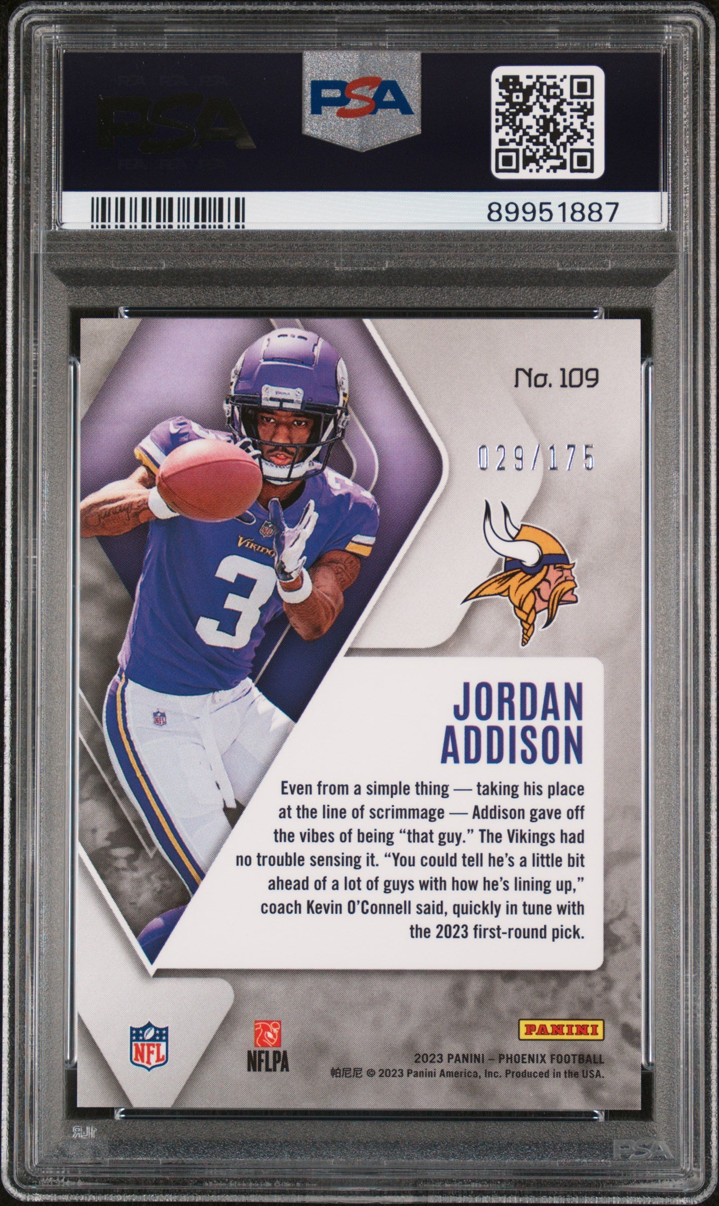 2023 Panini Phoenix Jordan Addison #109 Lava PSA 10