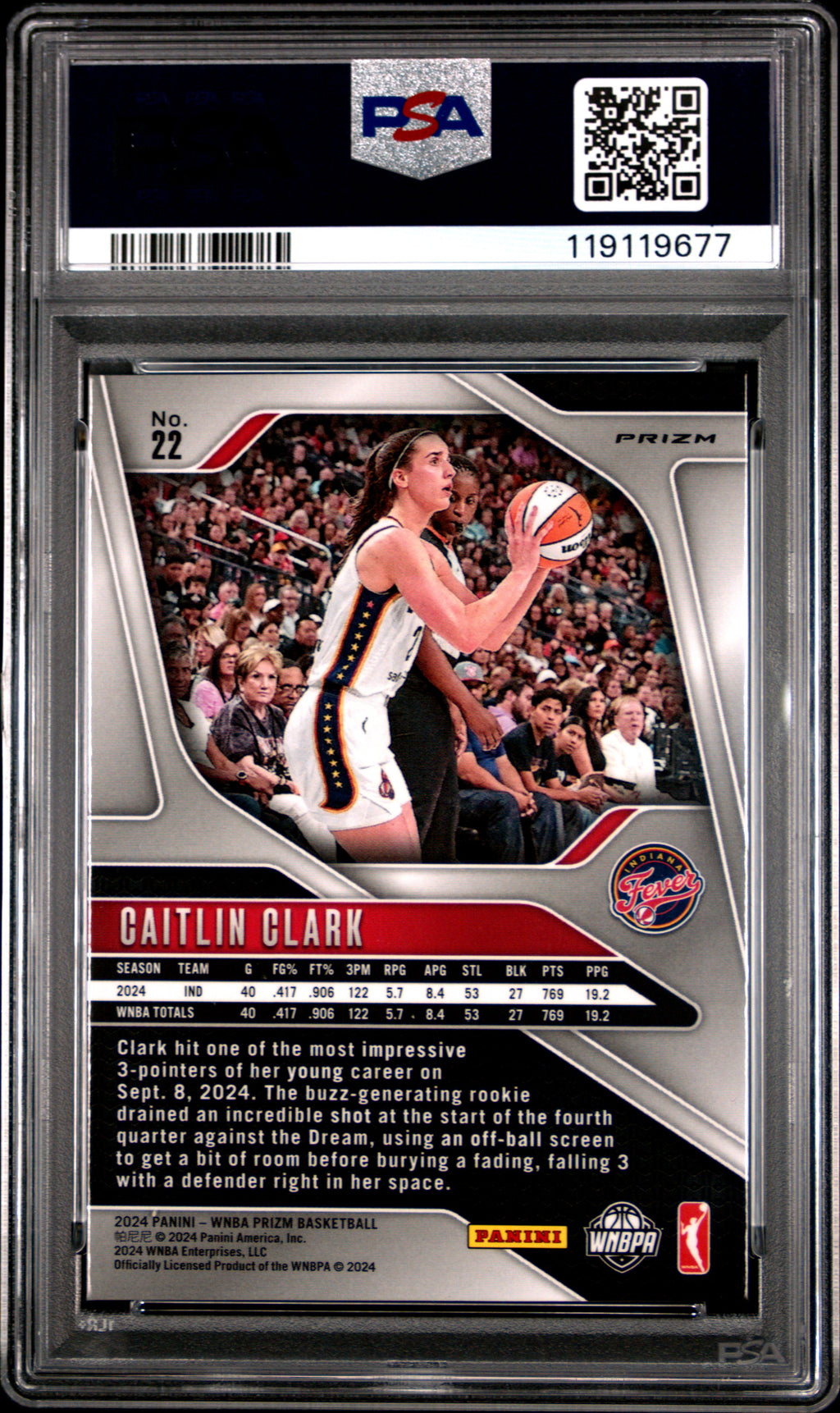 2024 Panini Prizm WNBA Caitlin Clark #22 Silver PSA 9