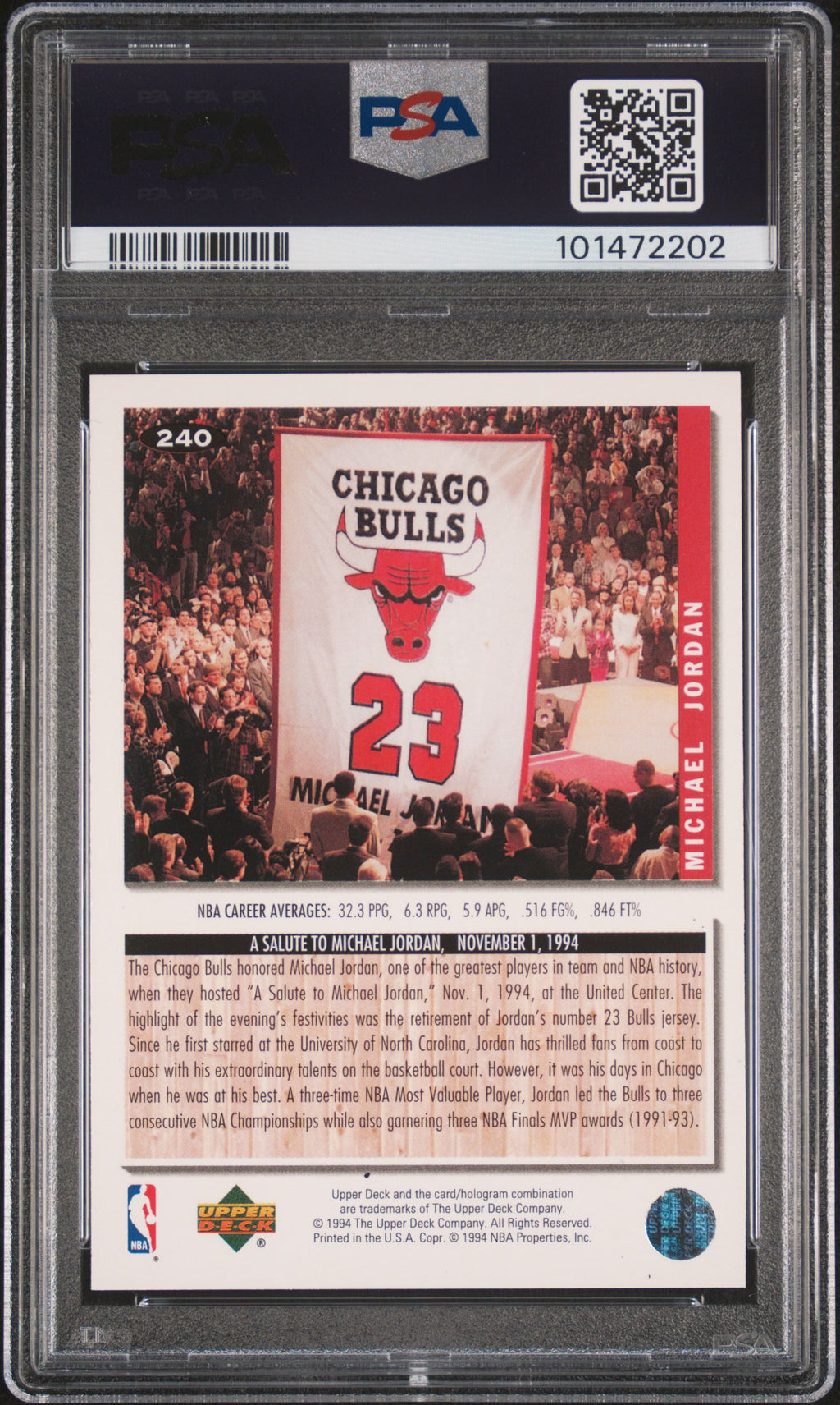 1994 Collector's Choice Michael Jordan #240 Gold Signature PSA 9