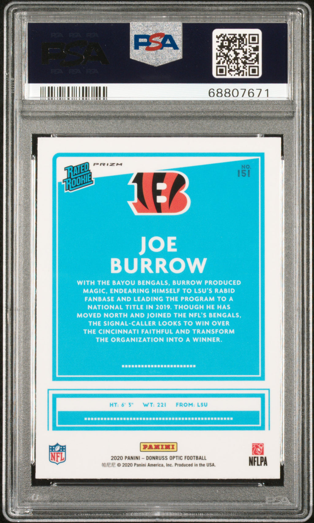 2020 Panini Donruss Optic Joe Burrow #151 Blue Scope PSA 10