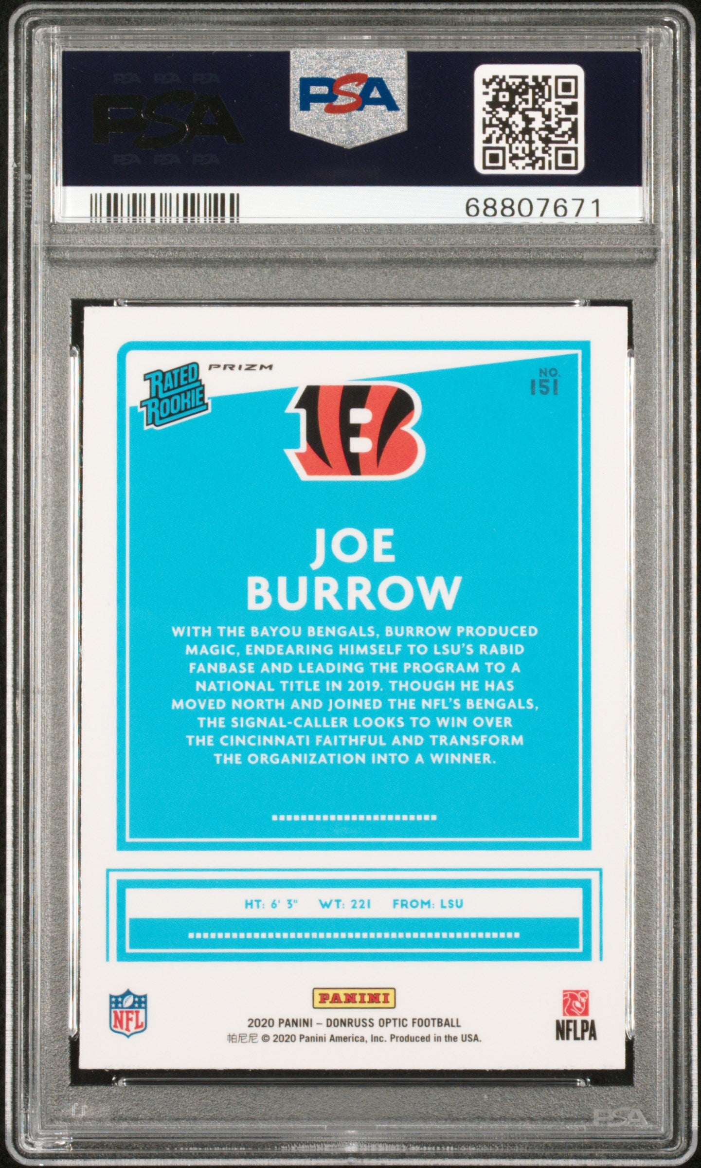 2020 Panini Donruss Optic Joe Burrow #151 Blue Scope PSA 10