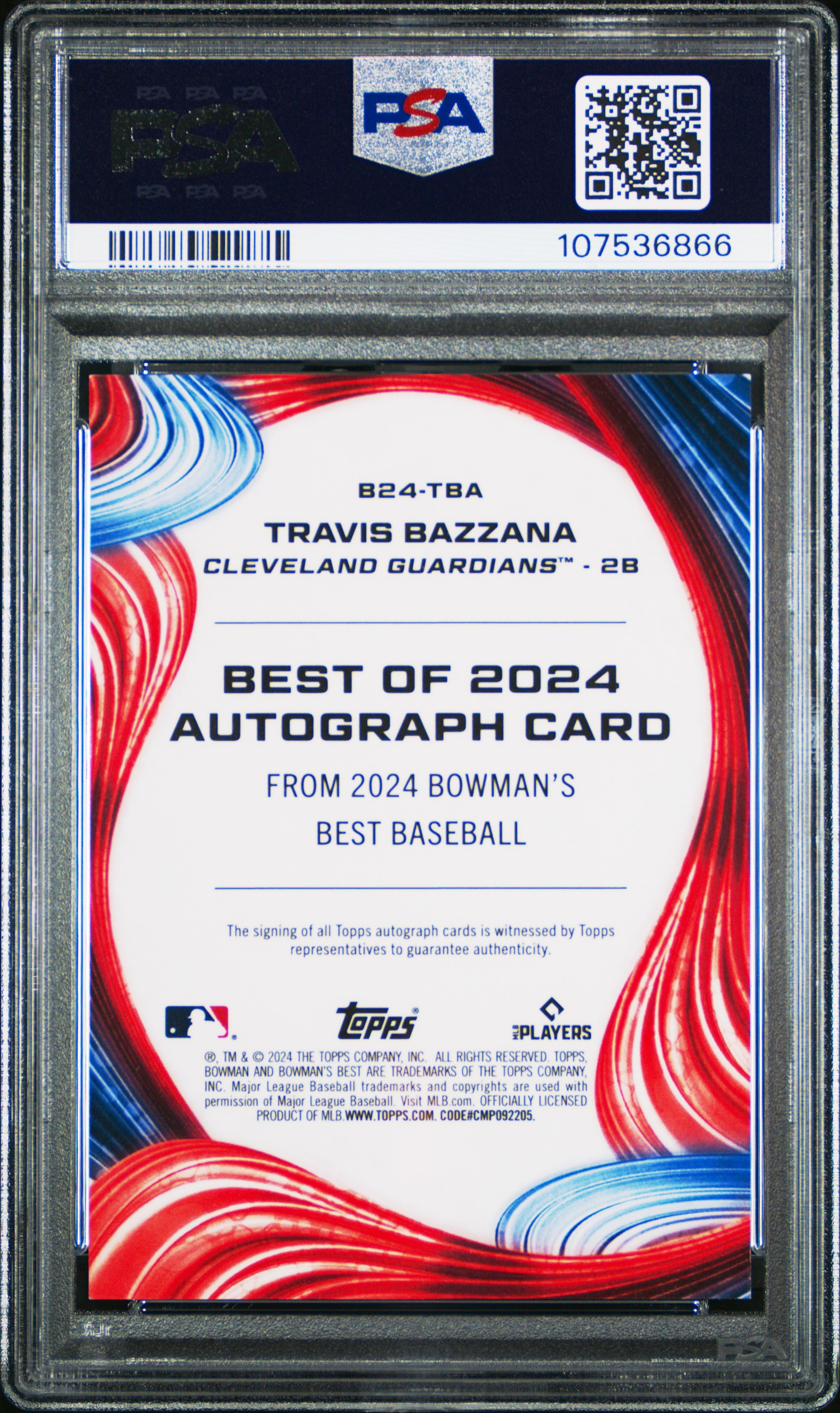 2024 Bowman's Best Best Of 2024 Autographs Travis Bazzana #B24TBA Black Ref 01/10 PSA 9