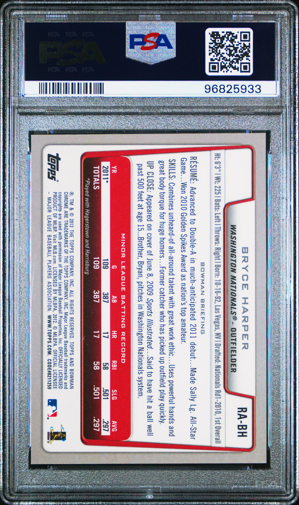 2012 Bowman Chrome Rookie Autograph Bryce Harper #RABH PSA 9