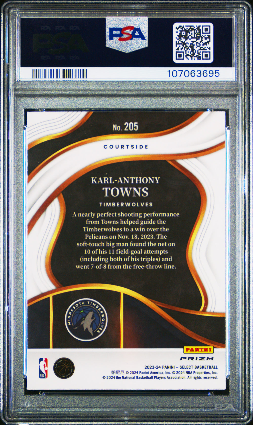 2023 Panini Select Karl-Anthony Towns #205 Tiger Prizm PSA 10