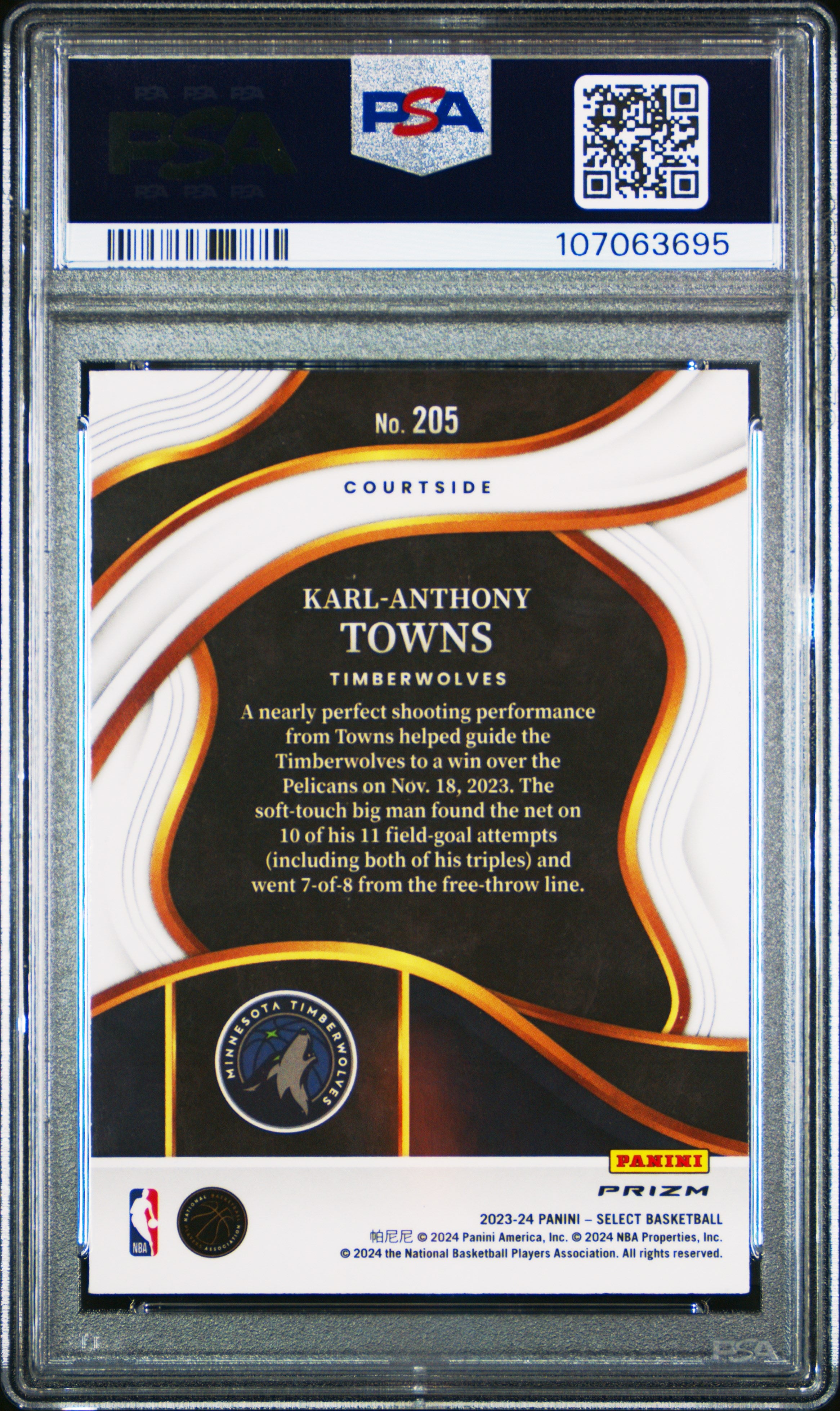 2023 Panini Select Karl-Anthony Towns #205 Tiger Prizm PSA 10