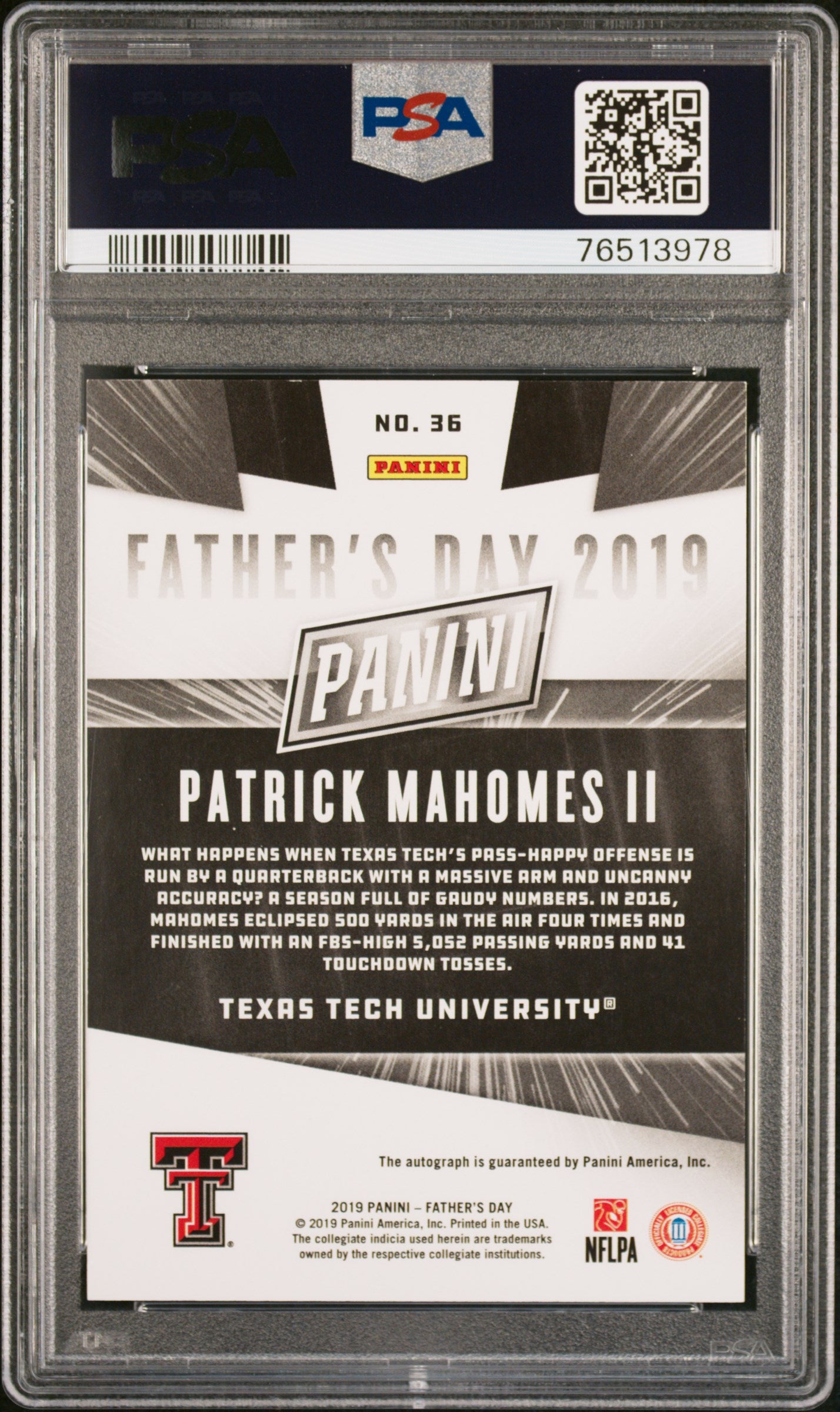 2019 Panini Father's Day Patrick Mahomes II #36 Autograph Future Frames PSA 8