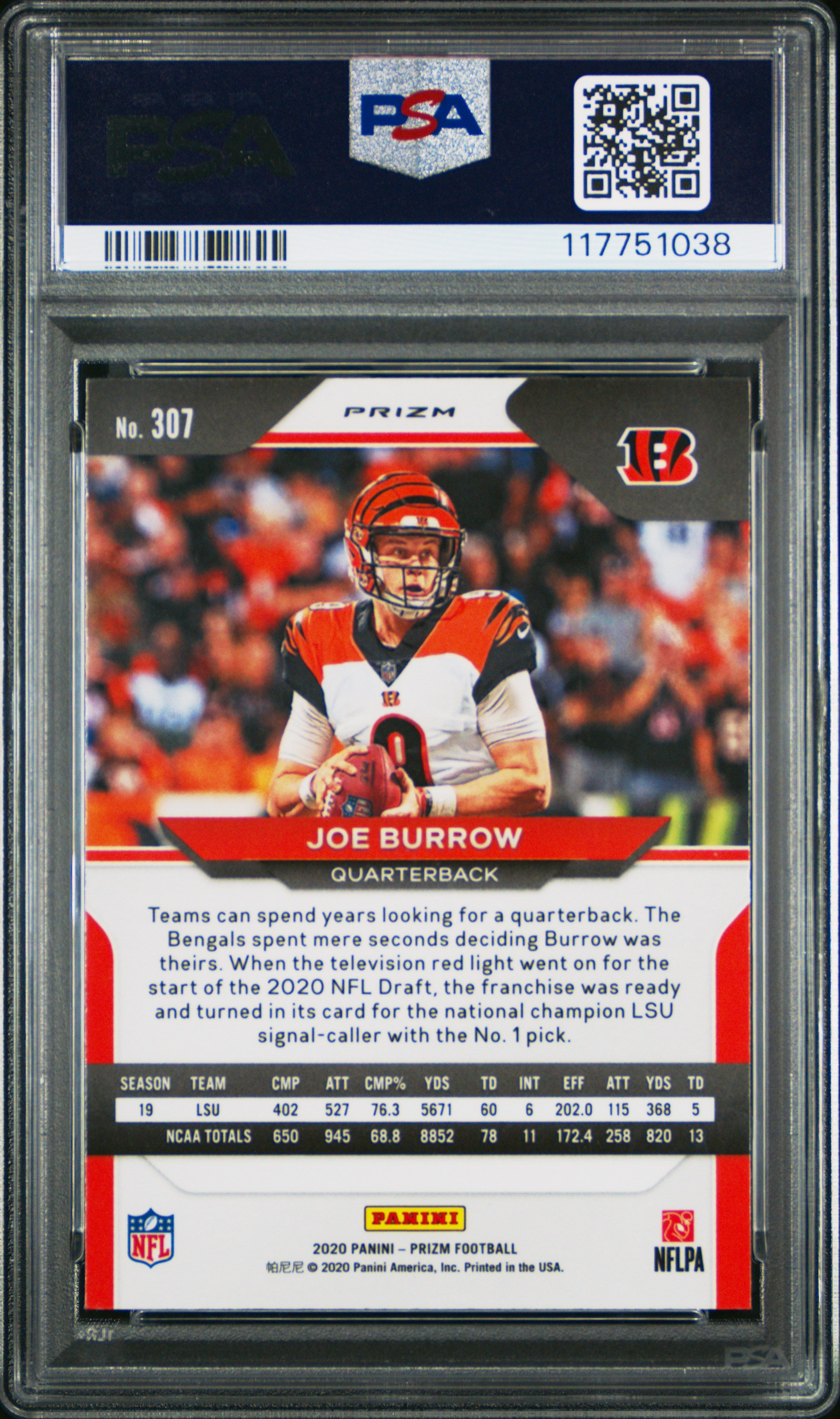 2020 Panini Prizm Joe Burrow #307 Disco PSA 10