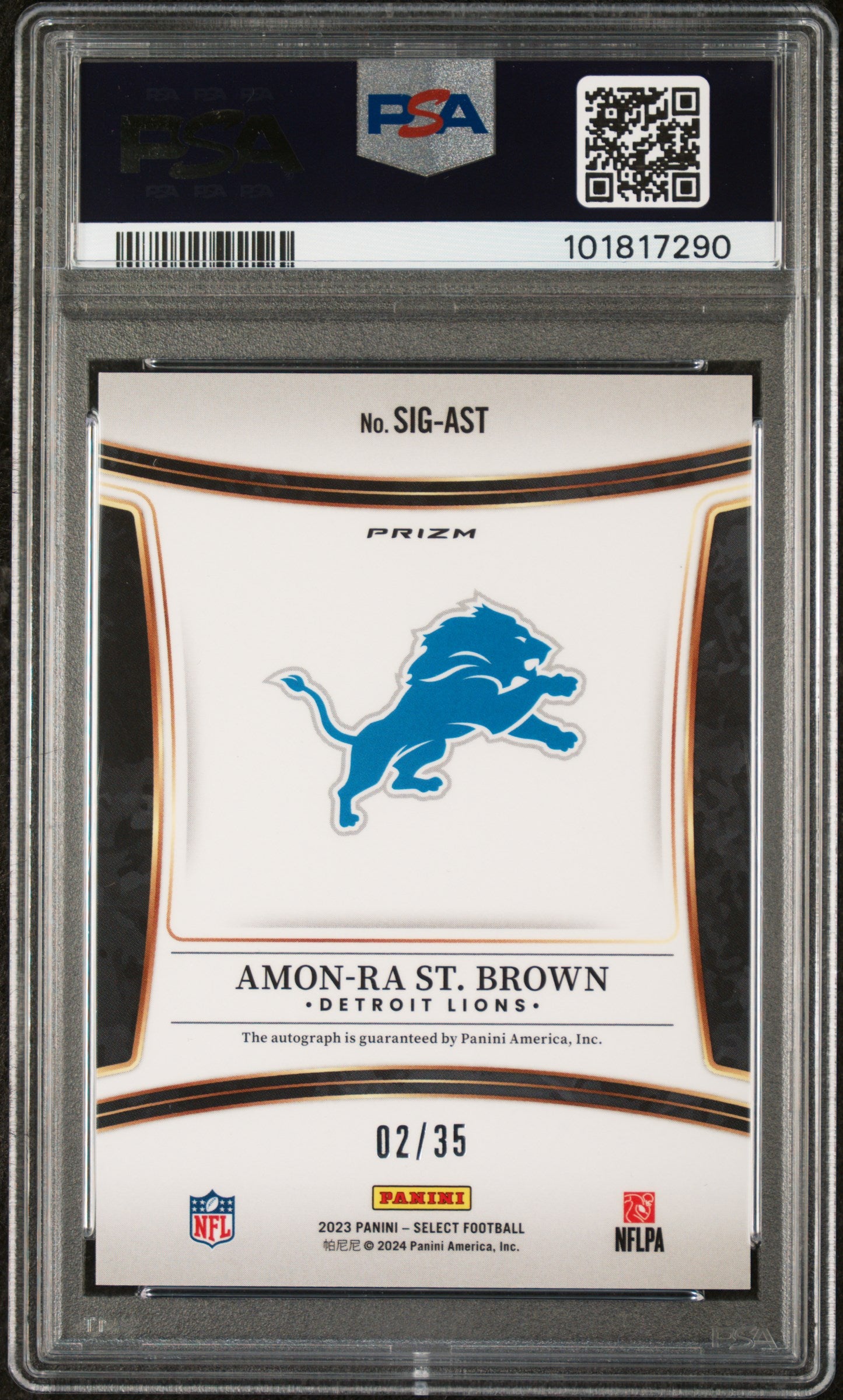 2023 Panini Select Signatures Amon-Ra ST. Brown #SIGAST White Prizm PSA 10 Auto 10