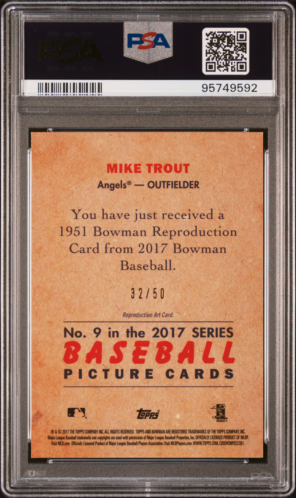 2017 Bowman 1951 Bowman Chrome Mike Trout #9 '51 Gold PSA 10