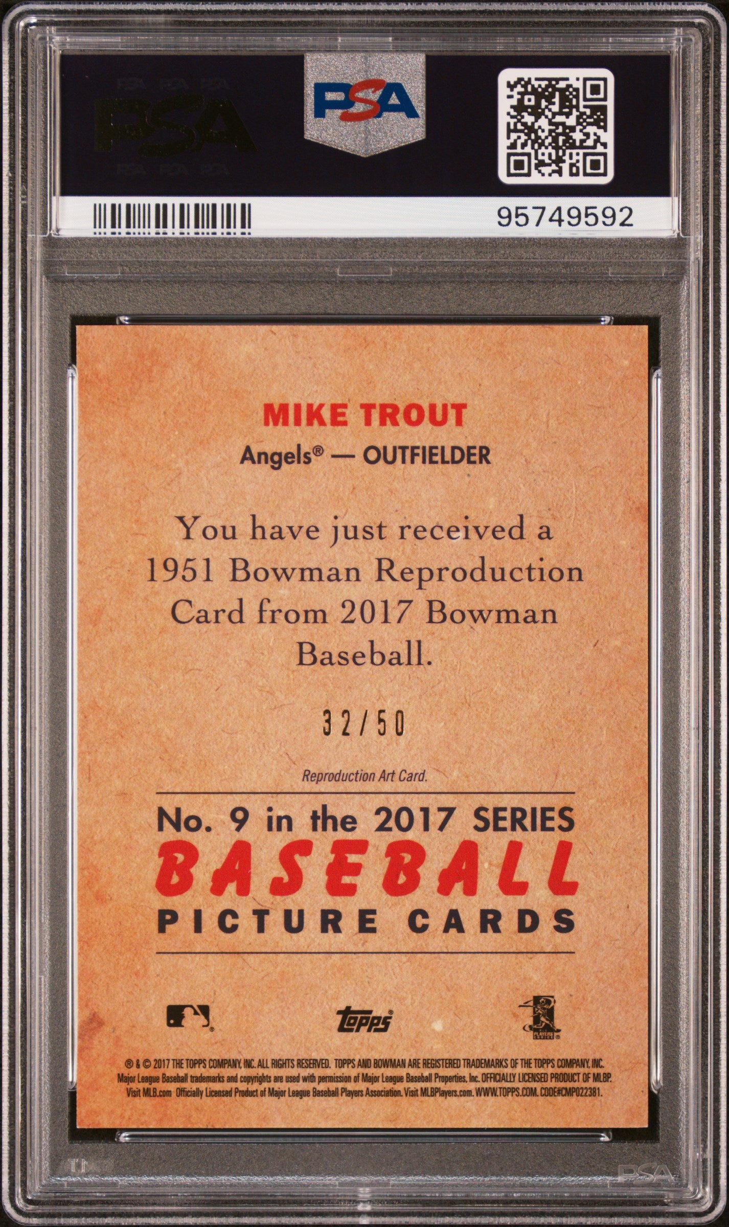 2017 Bowman 1951 Bowman Chrome Mike Trout #9 '51 Gold PSA 10