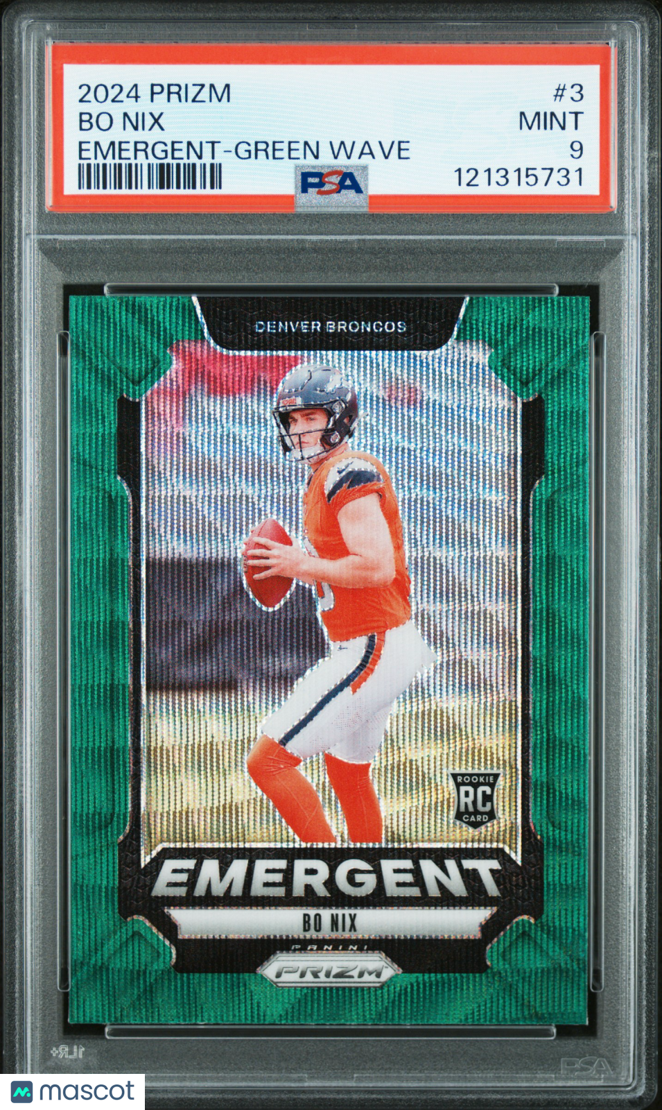 2024 Panini Prizm Emergent Bo Nix #3 Green Wave PSA 9