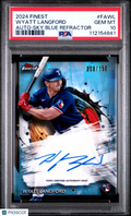 2024 Topps Finest Finest Autographs Wyatt Langford #FAWL Sky Blue Refractor 008/150 PSA 10