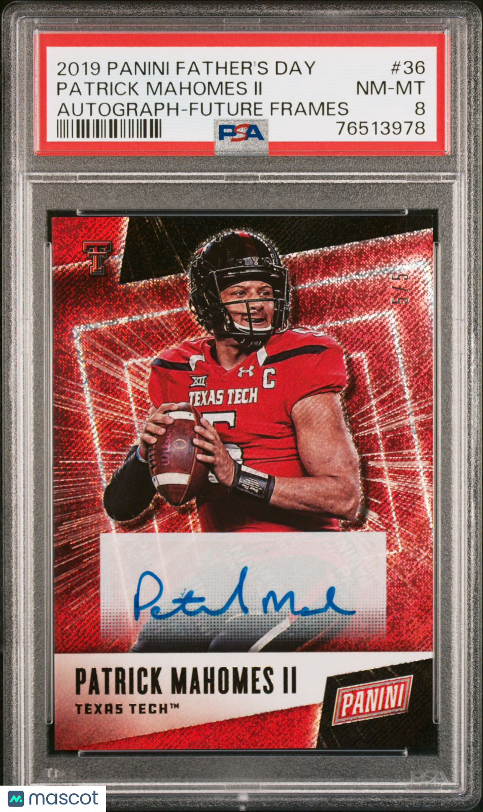 2019 Panini Father's Day Patrick Mahomes II #36 Autograph Future Frames PSA 8