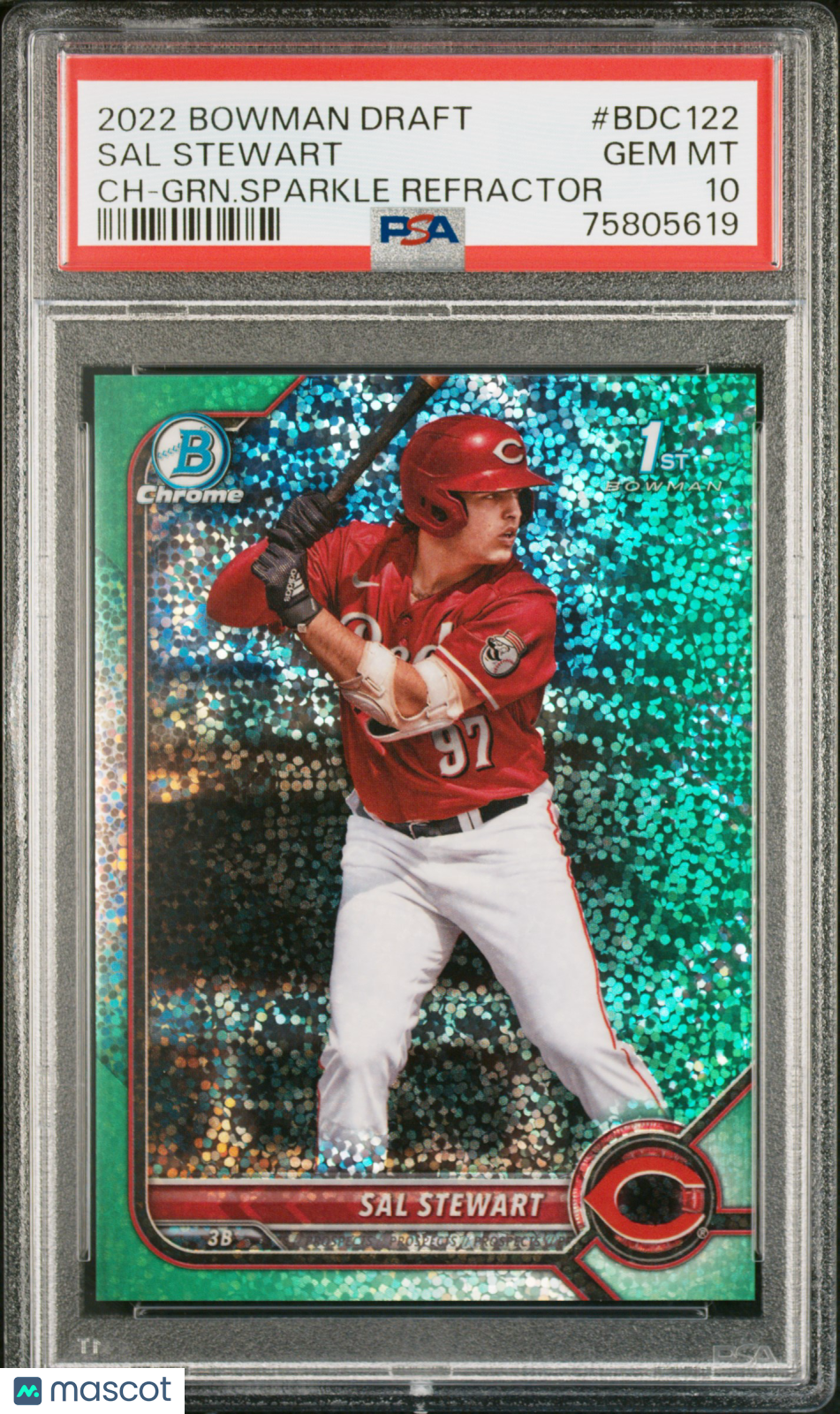 2022 Bowman Draft Sal Stewart #BDC122 CH GRN. Sparkle Refractor PSA 10