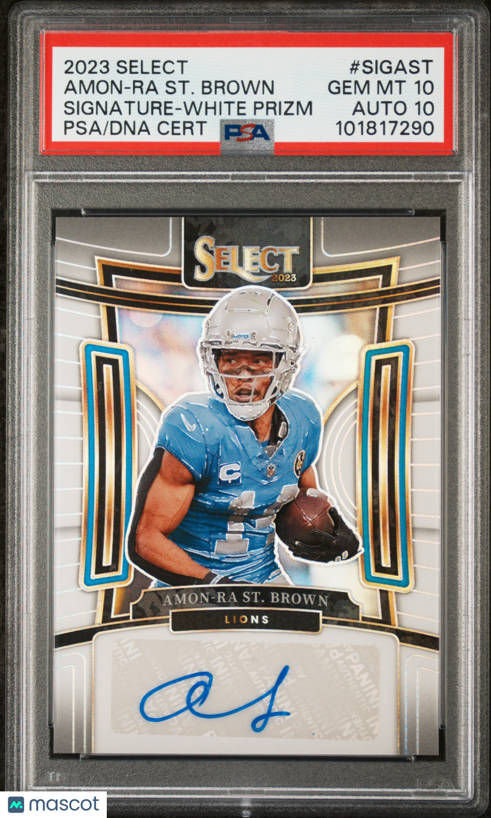 2023 Panini Select Signatures Amon-Ra ST. Brown #SIGAST White Prizm PSA 10 Auto 10