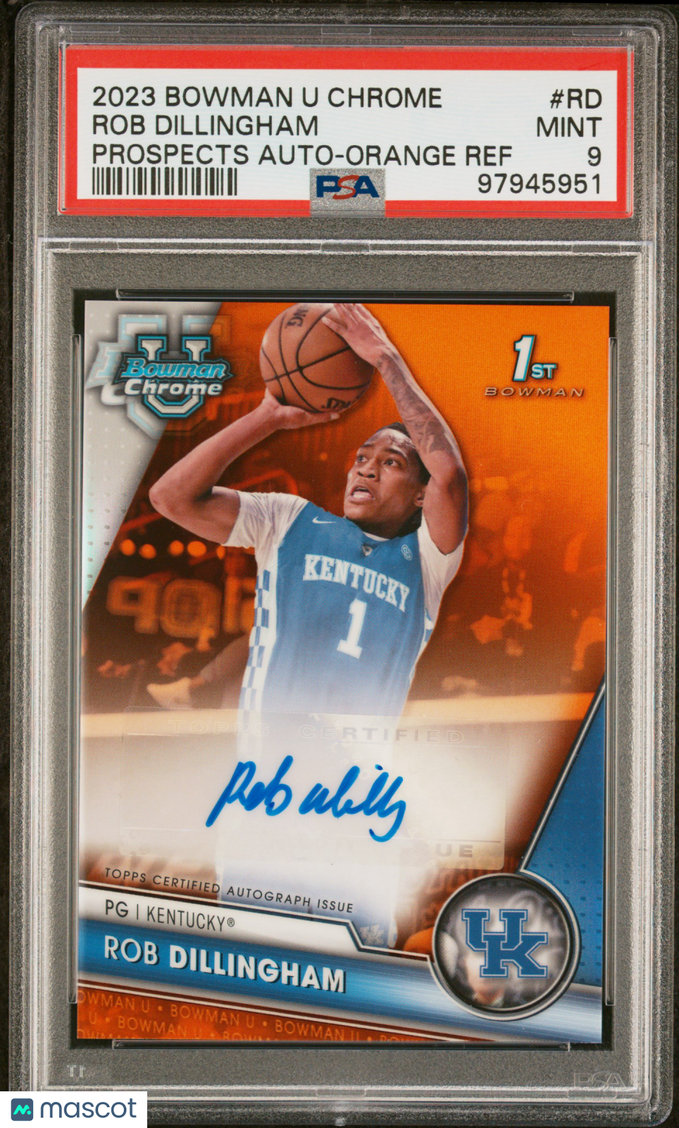 2023 Bowman University Chrome Bowman Chrome Prospects Autographs Rob Dillingham #RD Orange Ref PSA 9